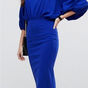 ASOS Batwing Pencil Midi Dress royal blue women plus size 14